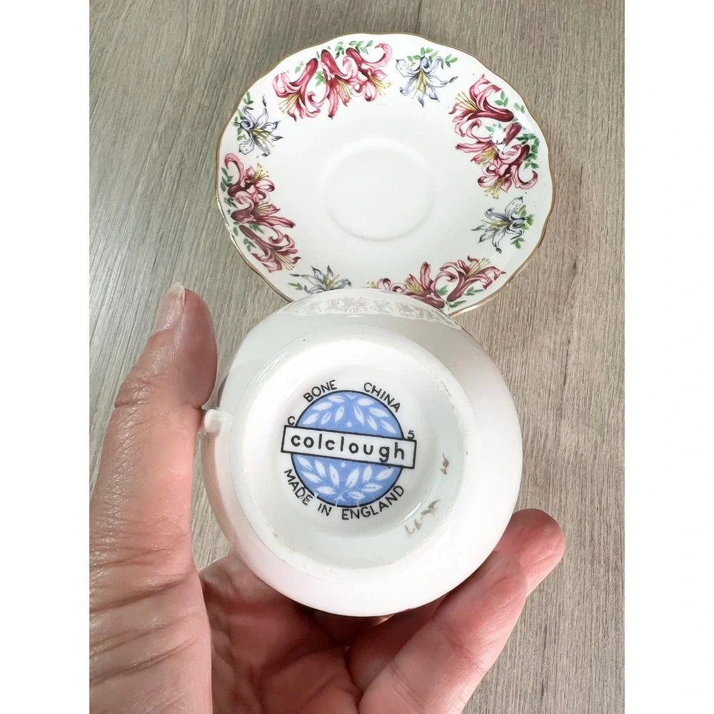 Colclough Bone China Tea Cup and Saucer Set Red Blue Lily Floral Made in England